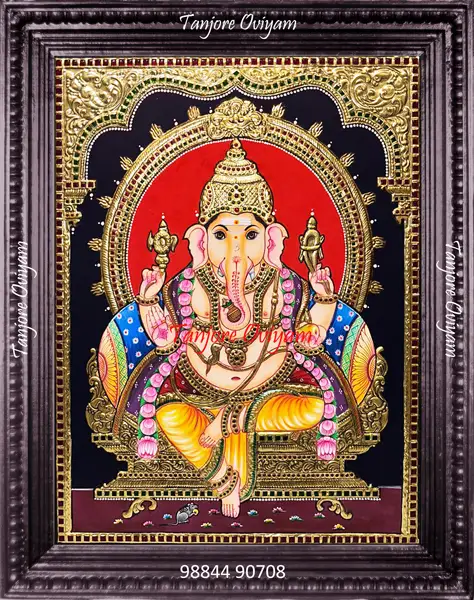Handmade God Vinayagar Tanjore painting frontal Ganesha gold foil temple style traditional artwork